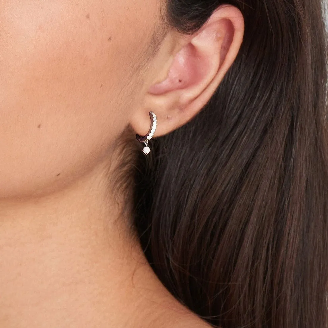 Silver Sparkle Kyoto Opal Drop Huggie Hoop Earring