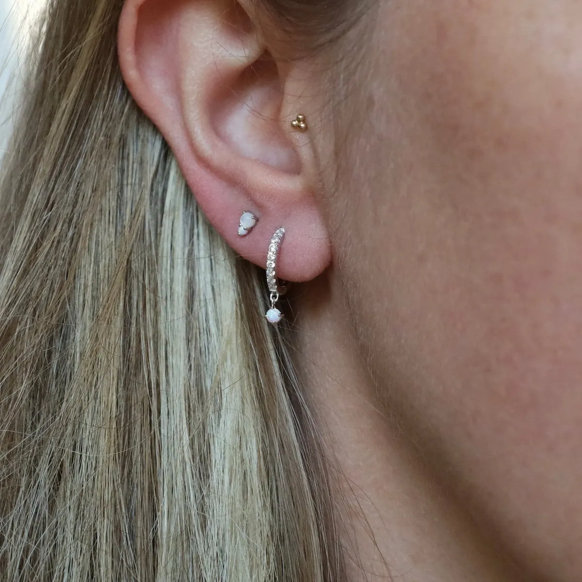 Silver Sparkle Kyoto Opal Drop Huggie Hoop Earring