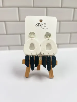 Speckled White Triangle Polymer Clay Earrings