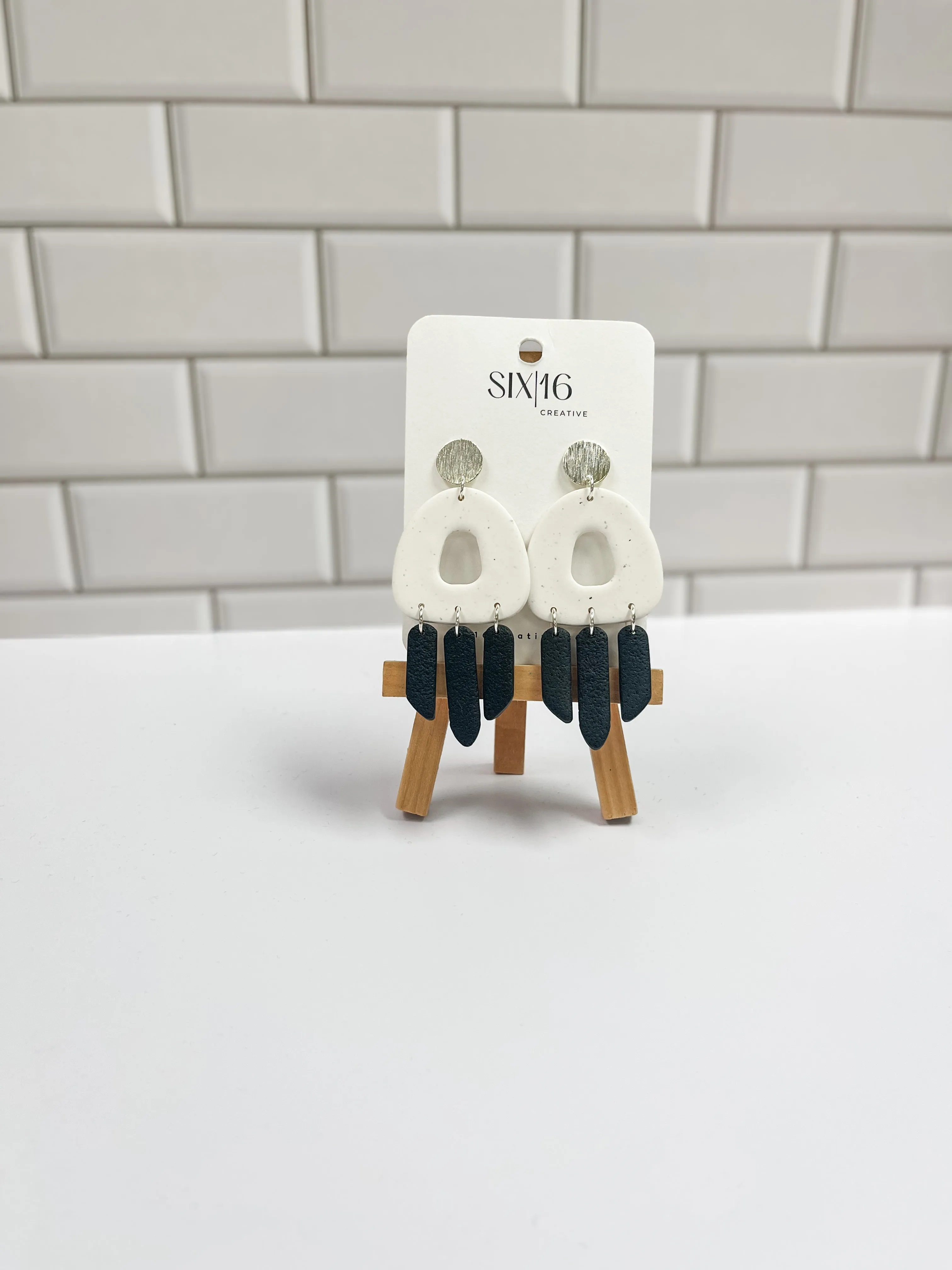 Speckled White Triangle Polymer Clay Earrings