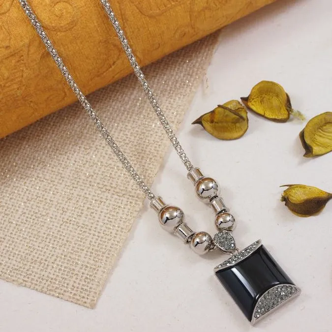 Square Black Shell Pendent Long Chain Necklace
