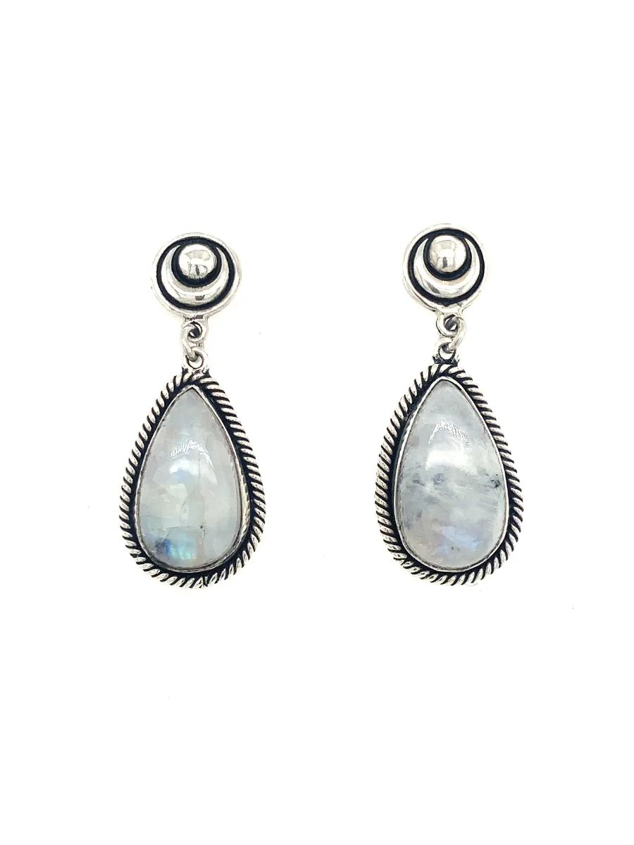 Sterling Silver & 5 Teardrop Rainbow Moonstone Necklace