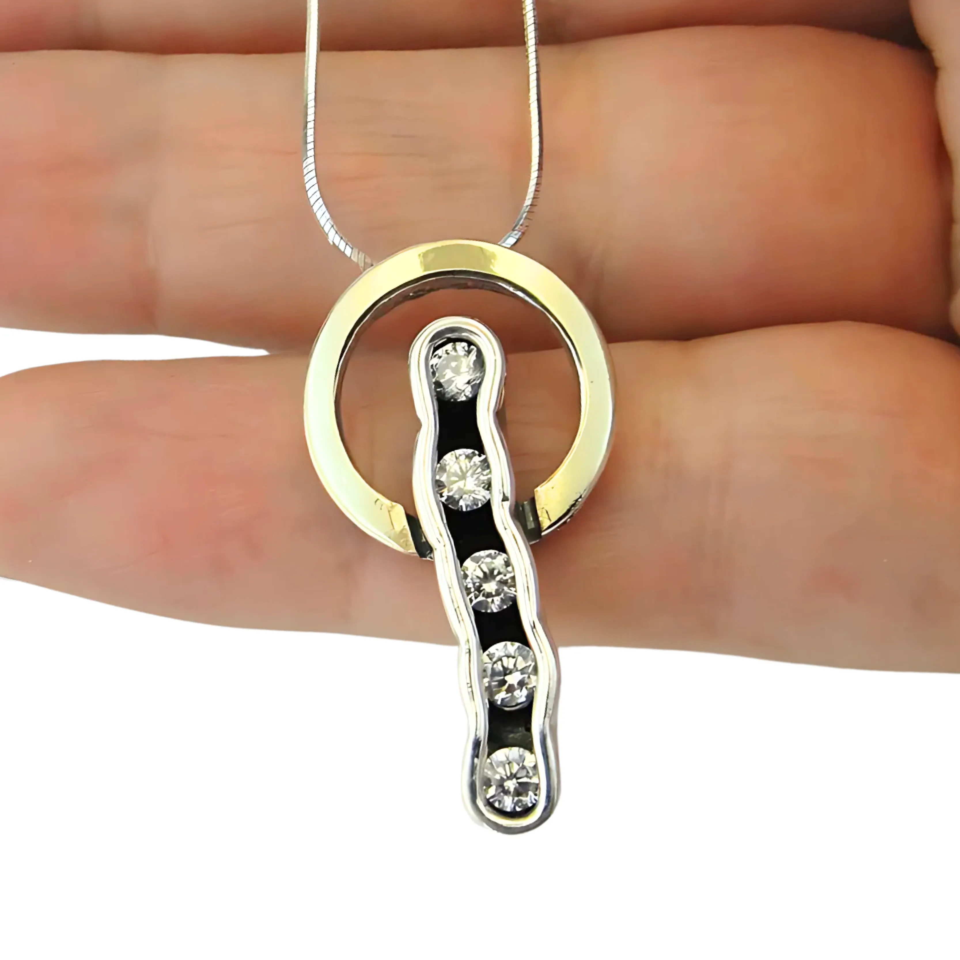 Sterling Silver & 9K Yellow Gold Pendant with Clear Zircon – Handmade Jewelry Gift for Christmas