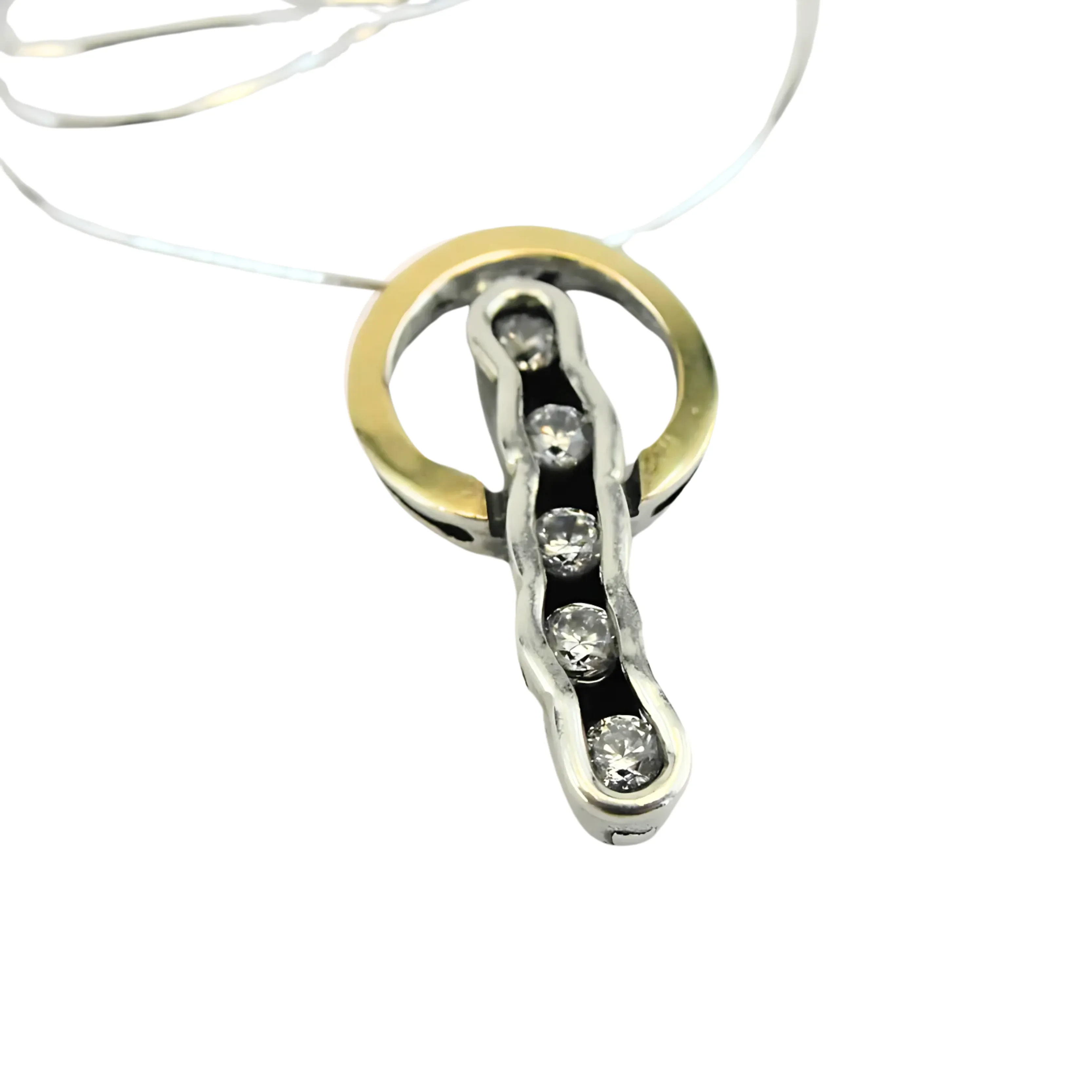 Sterling Silver & 9K Yellow Gold Pendant with Clear Zircon – Handmade Jewelry Gift for Christmas