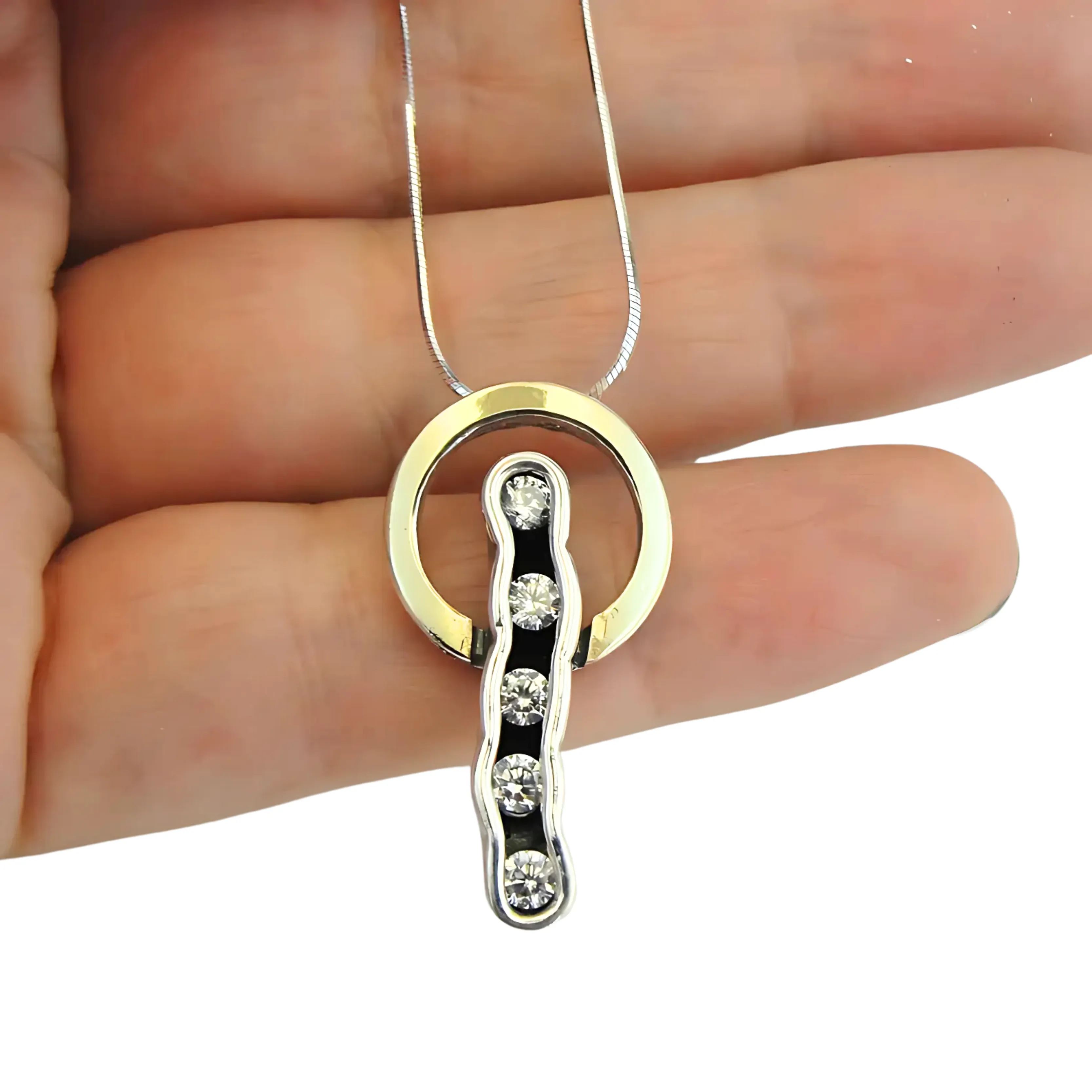 Sterling Silver & 9K Yellow Gold Pendant with Clear Zircon – Handmade Jewelry Gift for Christmas