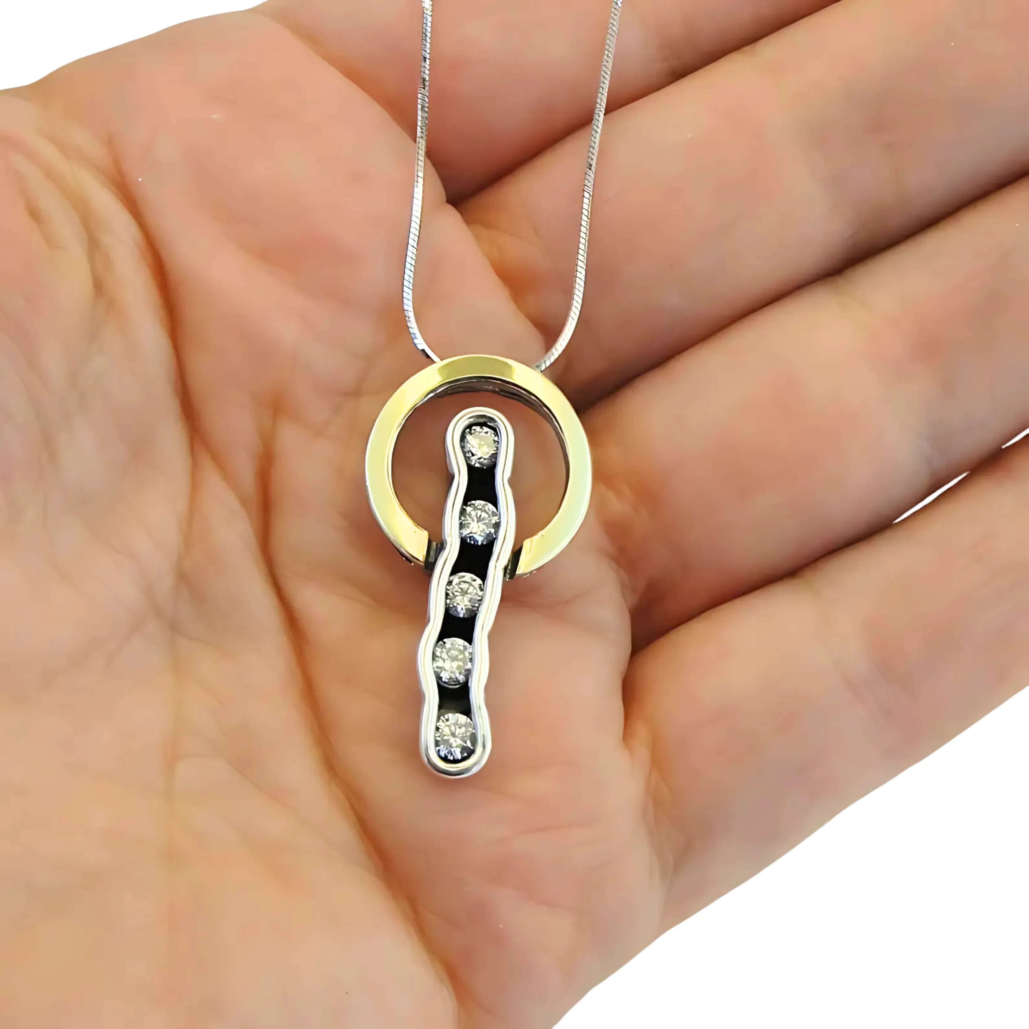 Sterling Silver & 9K Yellow Gold Pendant with Clear Zircon – Handmade Jewelry Gift for Christmas