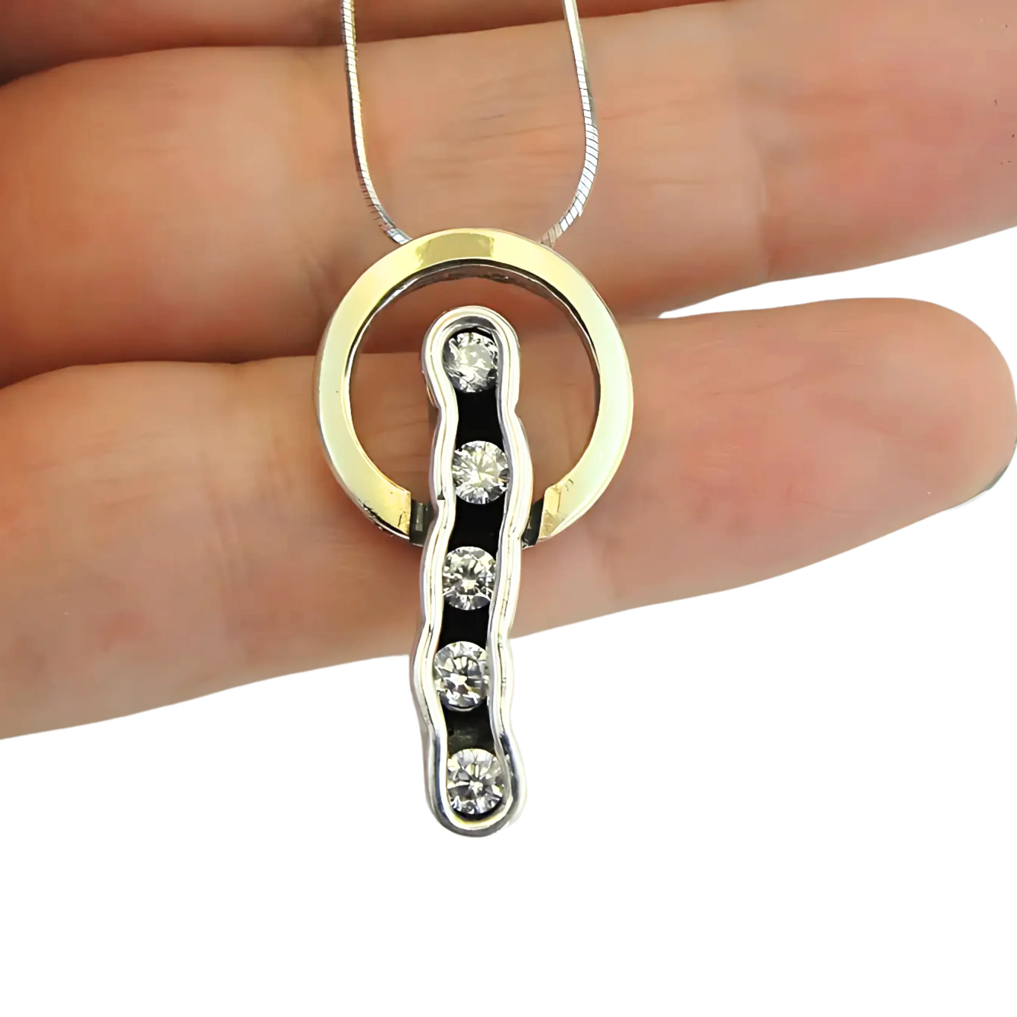 Sterling Silver & 9K Yellow Gold Pendant with Clear Zircon – Handmade Jewelry Gift for Christmas