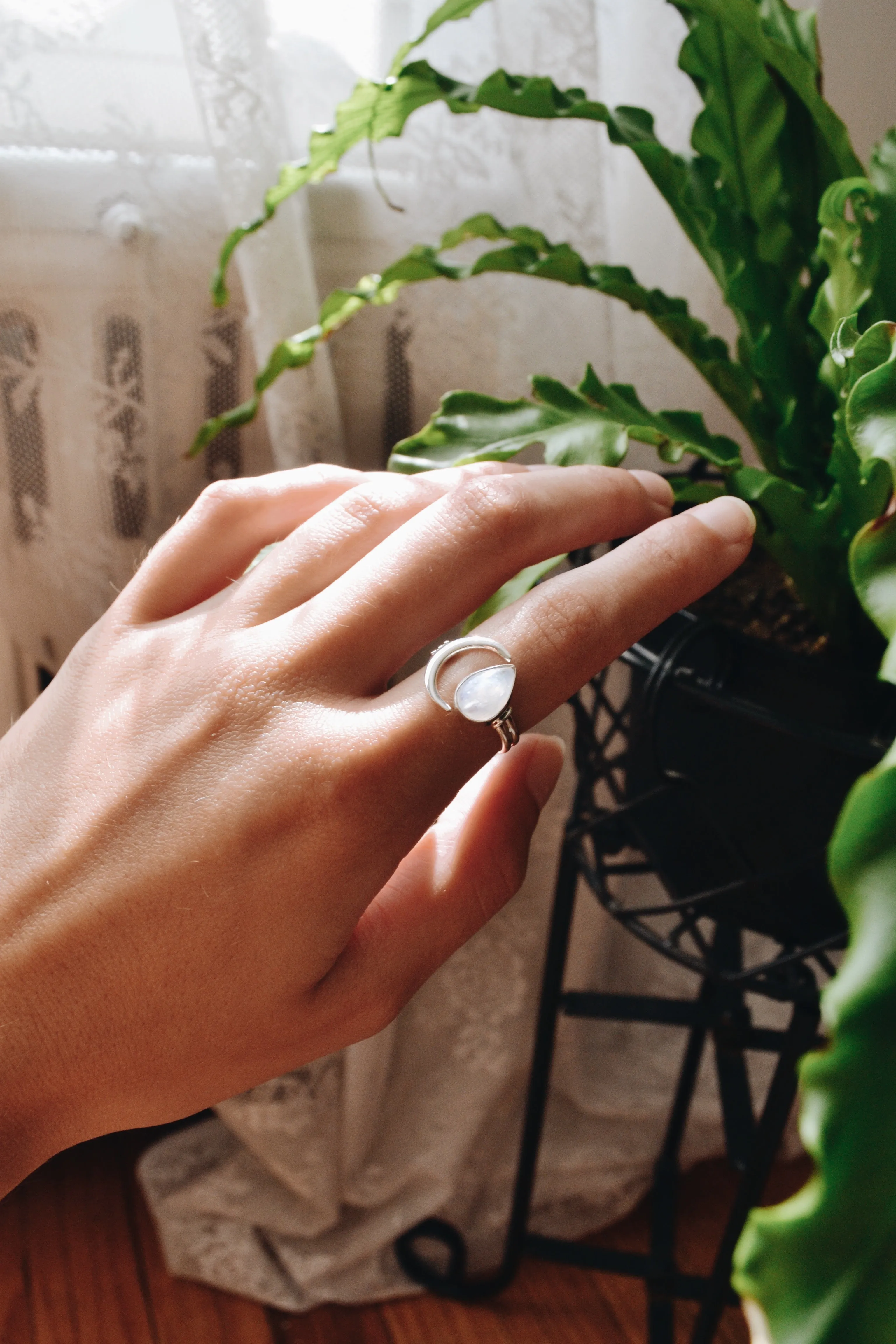 Sterling Silver Crescent Moonstone Ring