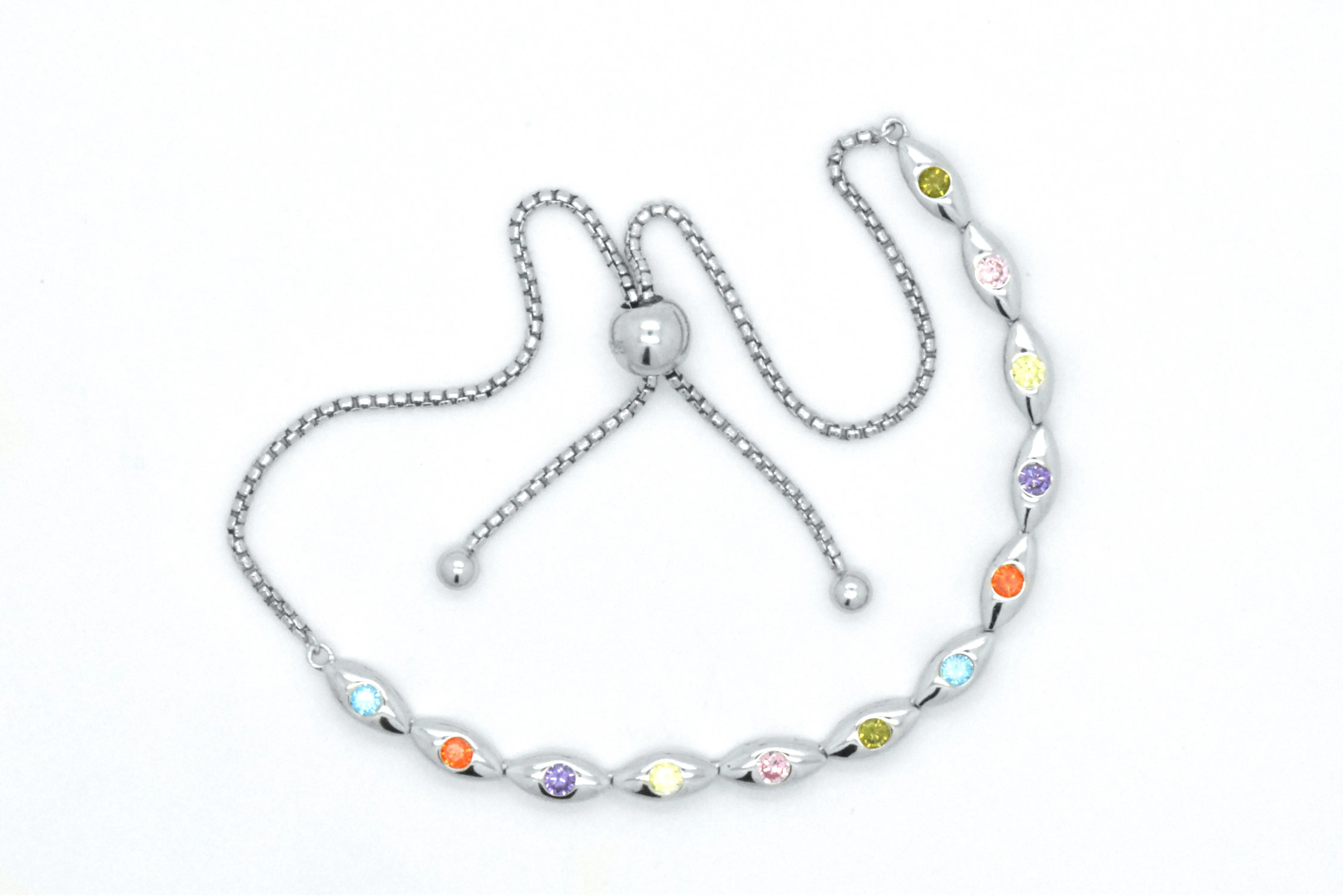 Sterling Silver Rainbow Created Sapphire Adjustable Tennis Bracelet