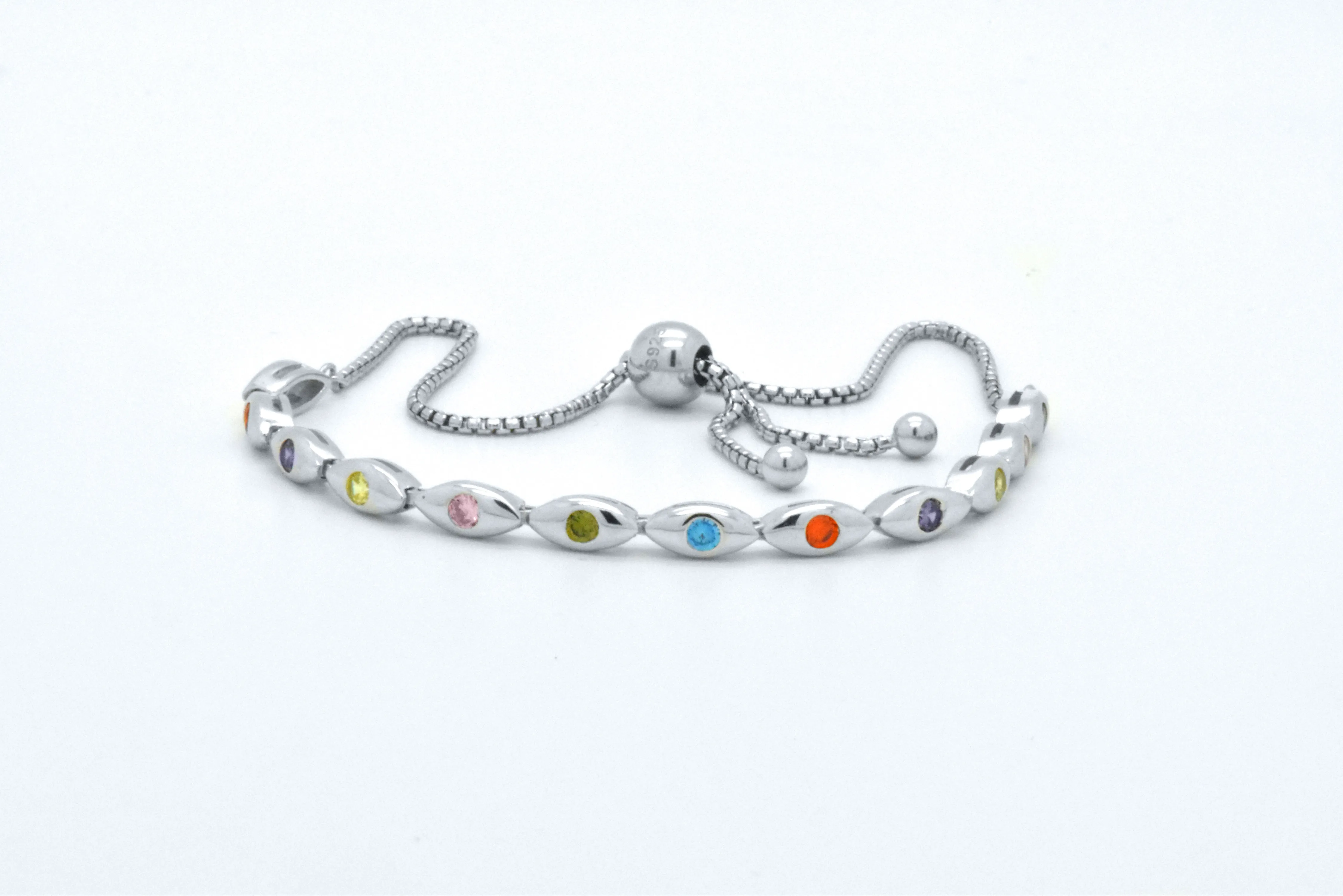 Sterling Silver Rainbow Created Sapphire Adjustable Tennis Bracelet