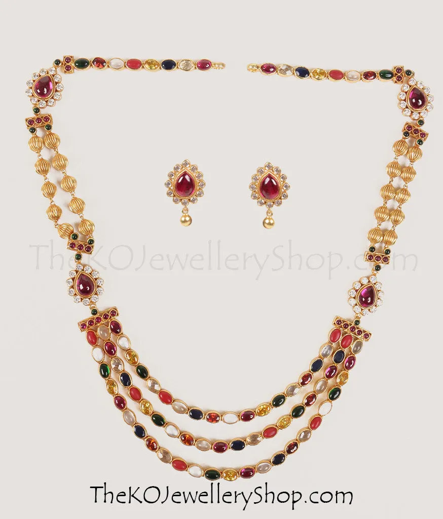 The Navarathnalu Silver Necklace(3 Layers)