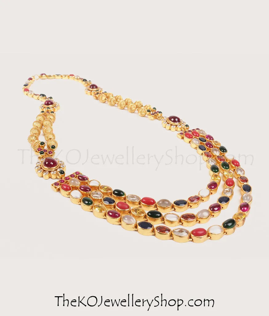 The Navarathnalu Silver Necklace(3 Layers)