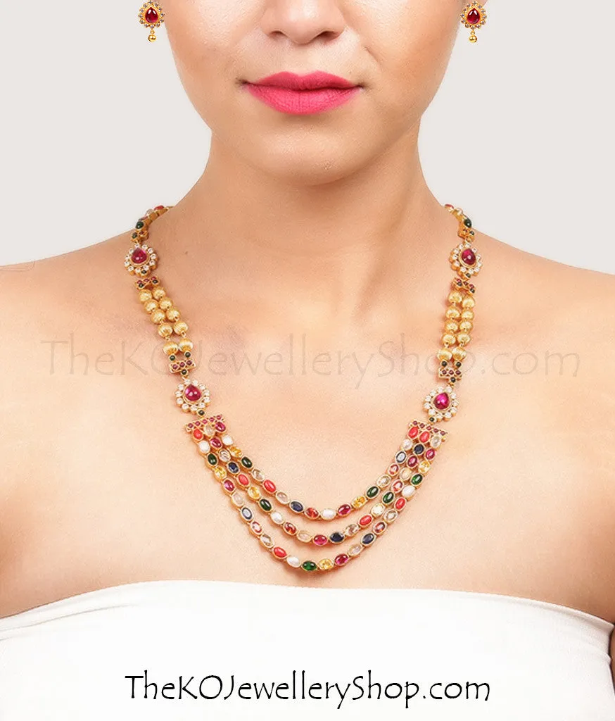 The Navarathnalu Silver Necklace(3 Layers)