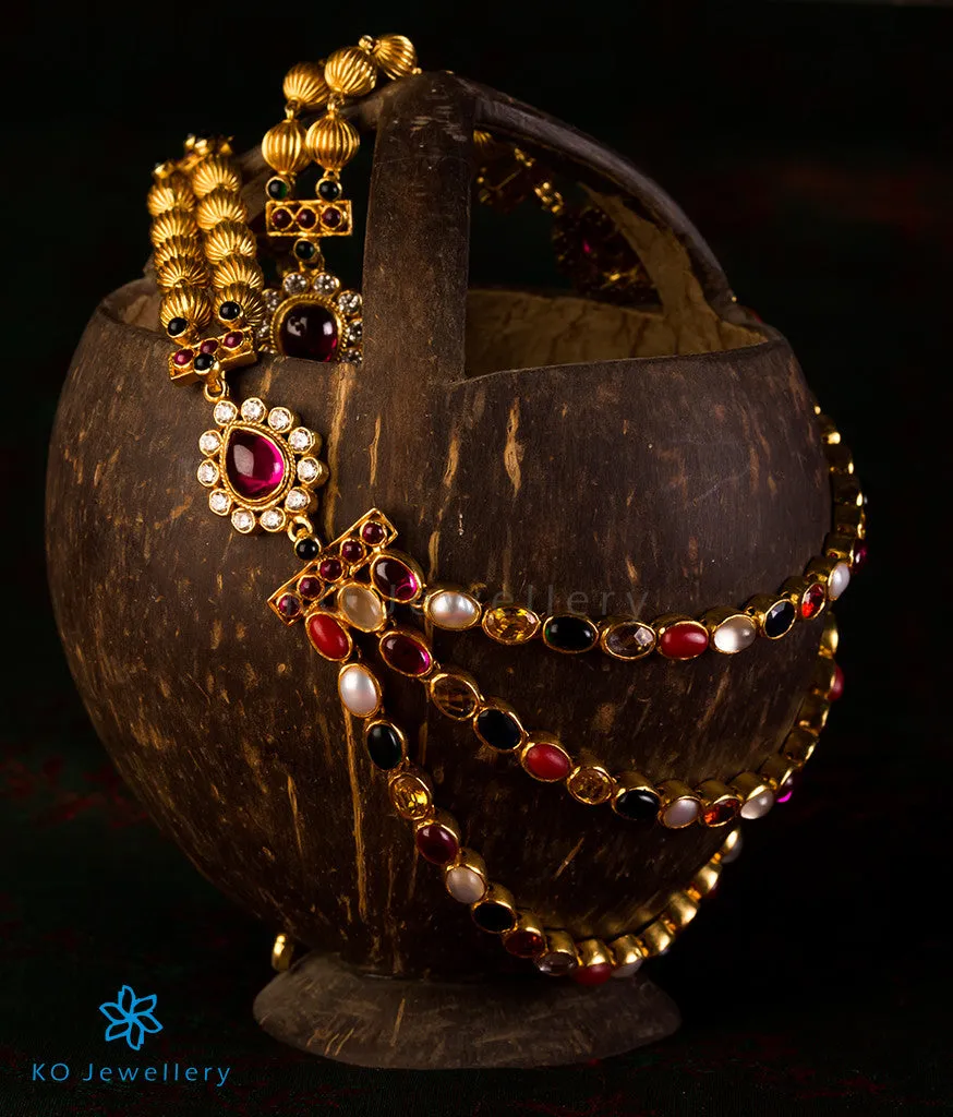 The Navarathnalu Silver Necklace(3 Layers)