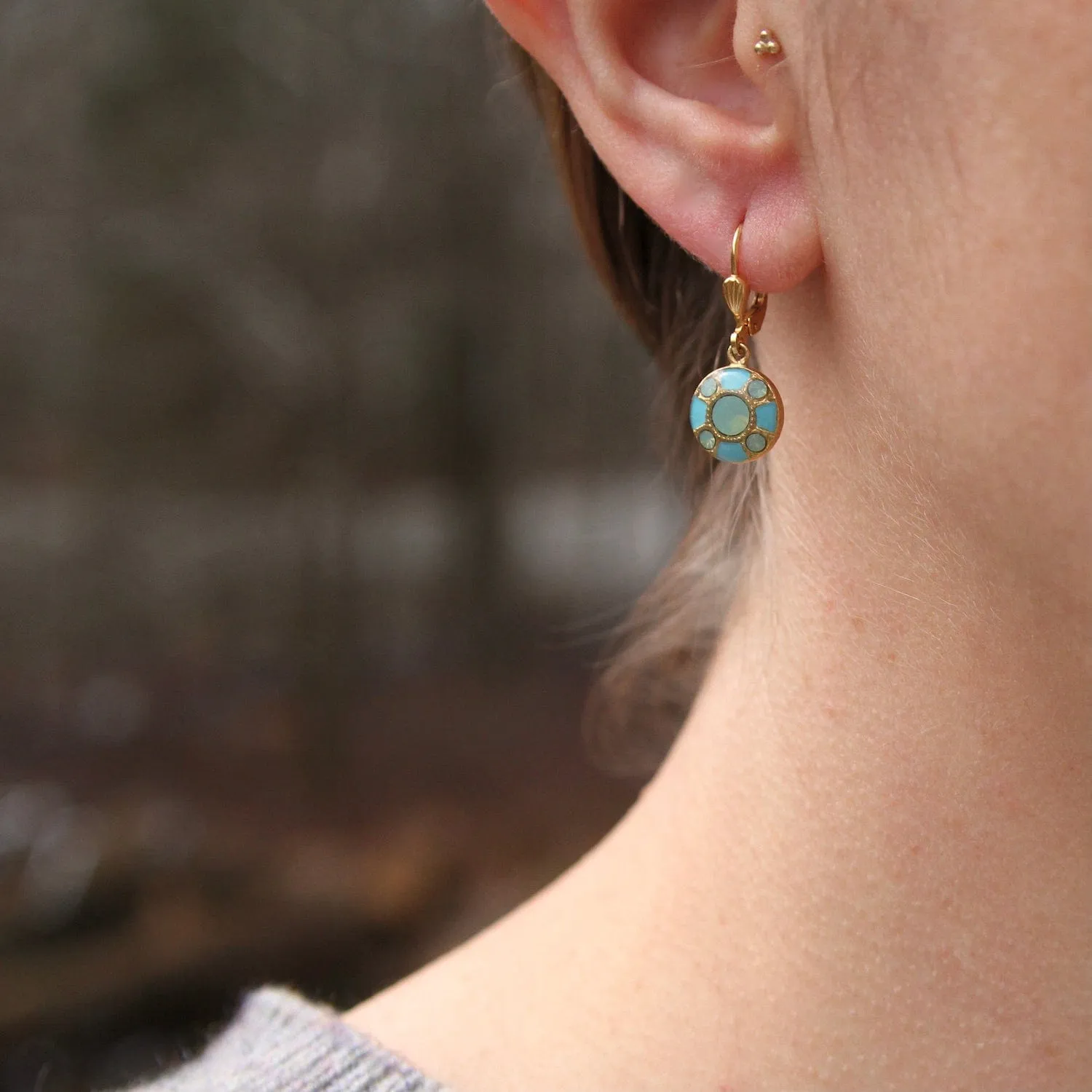 Turquoise Enamel and Pacific Opal Crystal Dangle Earring