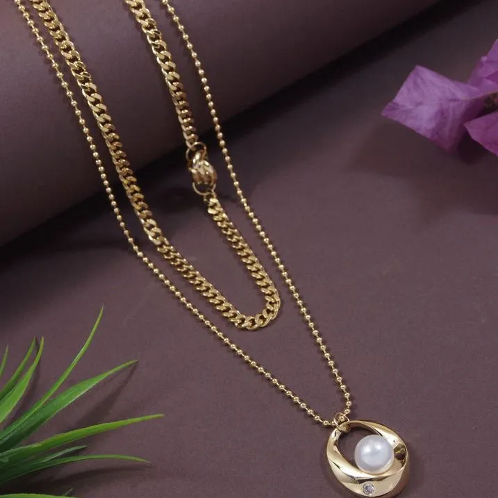 Two Layer Pearl Pendent Long Chain Necklace
