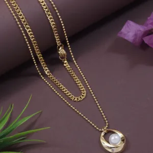 Two Layer Pearl Pendent Long Chain Necklace