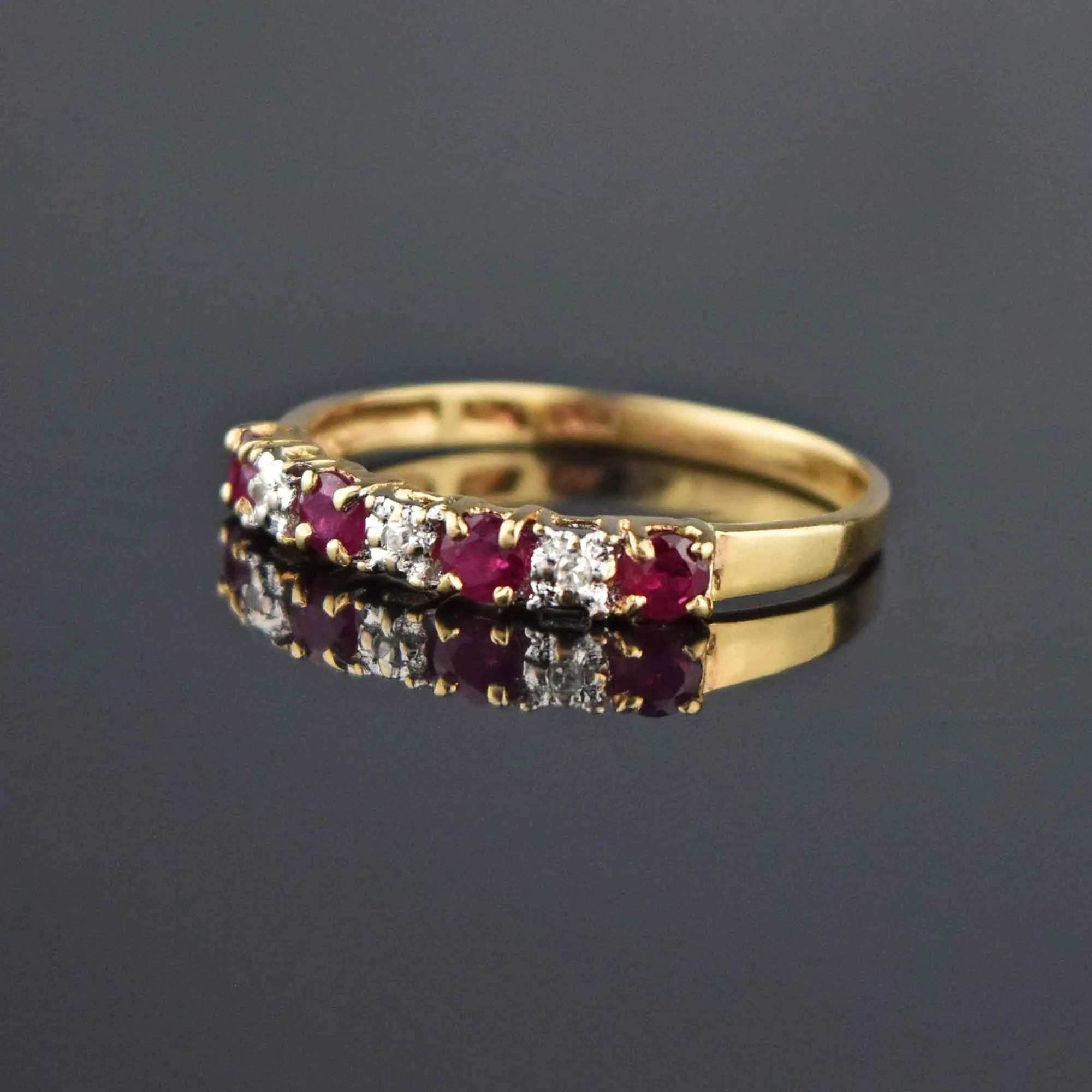 Vintage Diamond Ruby Gold Half Eternity Ring