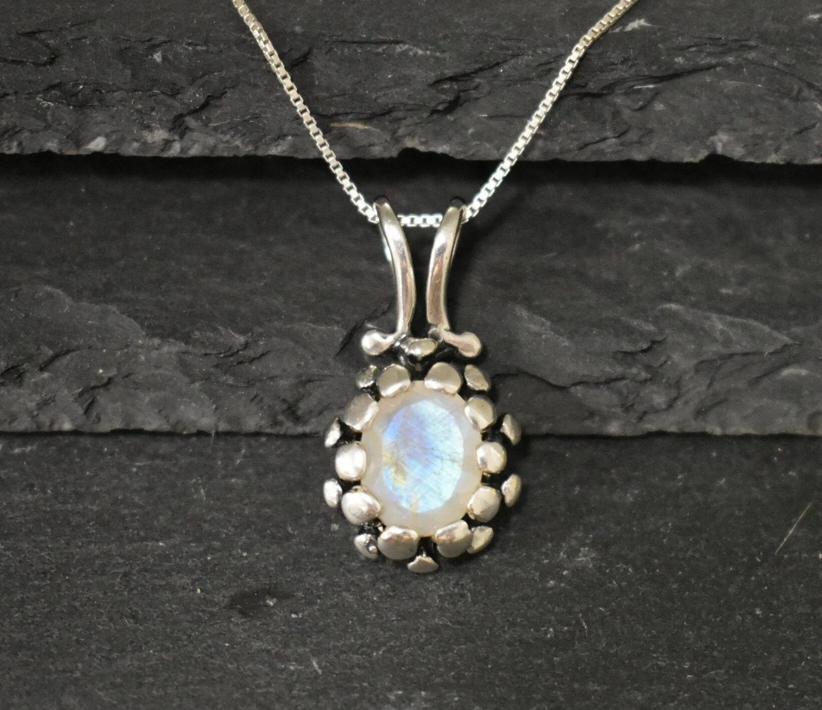 Vintage Moonstone Pendant - Real Rainbow Moonstone Necklace - June Birthstone Necklace