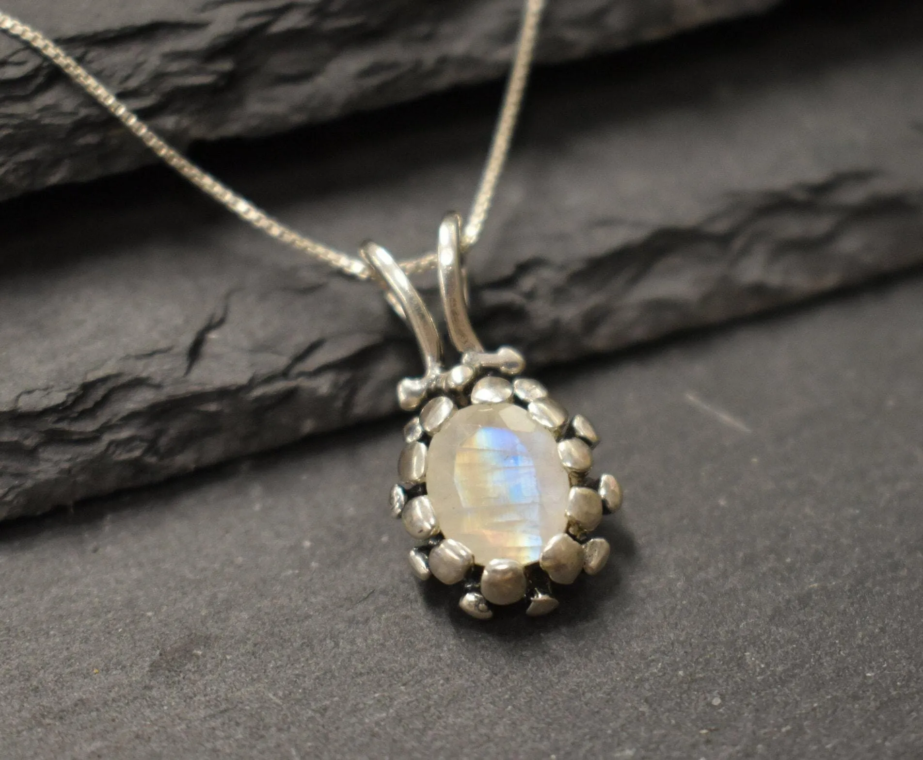 Vintage Moonstone Pendant - Real Rainbow Moonstone Necklace - June Birthstone Necklace