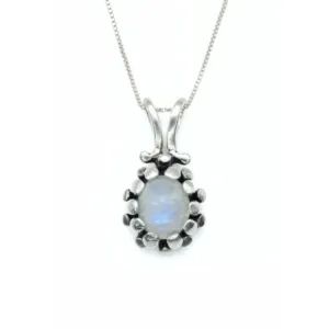 Vintage Moonstone Pendant - Real Rainbow Moonstone Necklace - June Birthstone Necklace