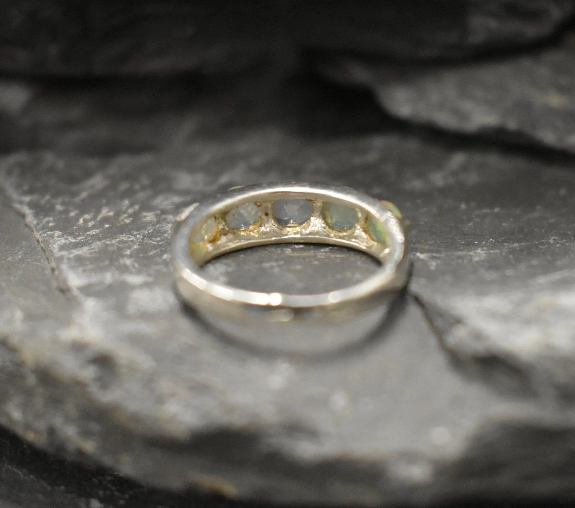 White Opal Band - Natural Ethiopian Opal, October Birthstone Ring