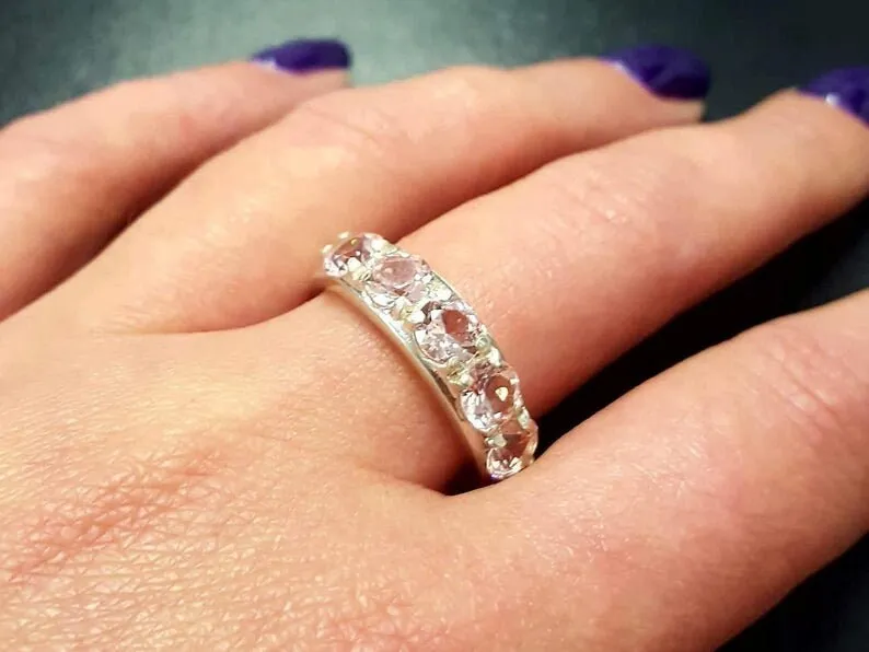 White Opal Band - Natural Ethiopian Opal, October Birthstone Ring