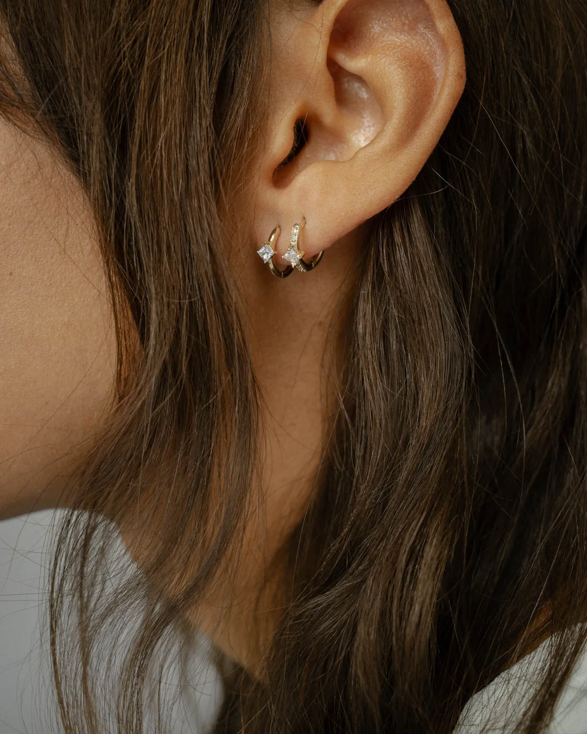 White Sapphire Huggie Hoops