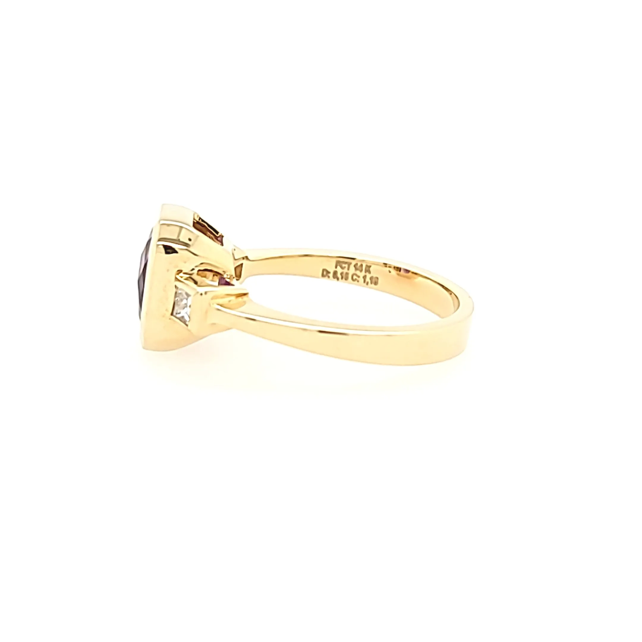 Yellow Gold Amethyst & Diamond Ring (I7256)