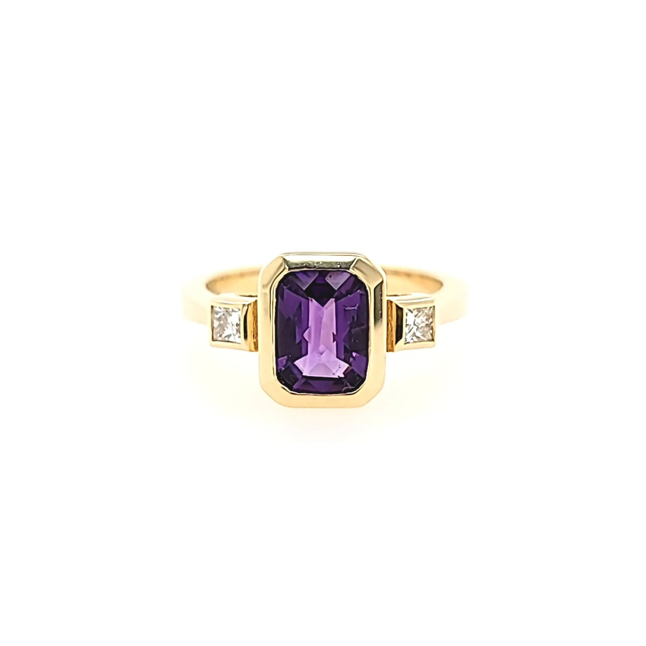 Yellow Gold Amethyst & Diamond Ring (I7256)